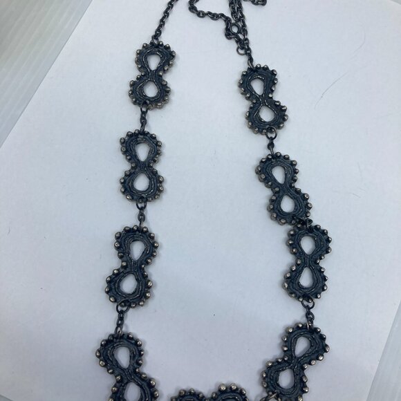 Vtg 1960 LARIN ? VIDAL ? pewter modernist brutalist 26" necklace - Picture 3 of 3